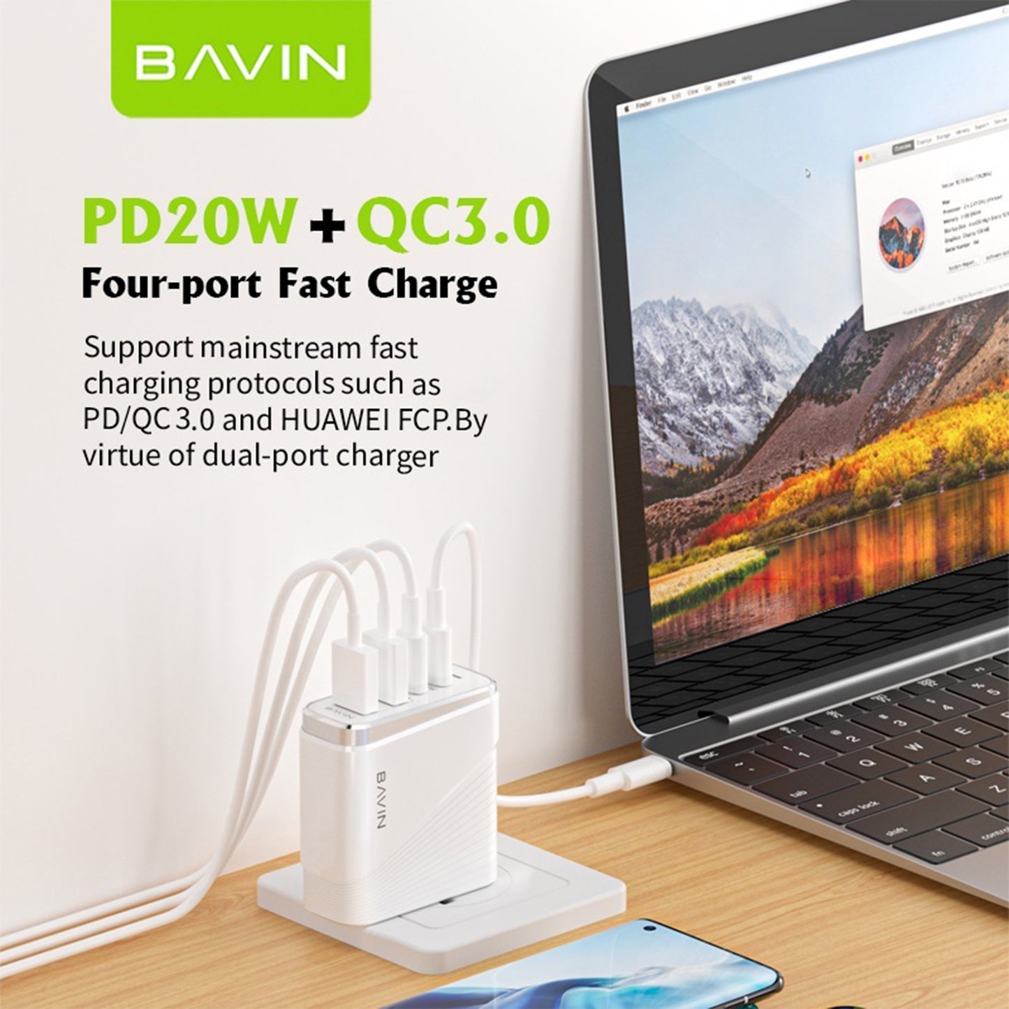 BAVIN C-PC522 35W Qualcomm 3.0 Fast Charger w/ 4 USB Ports