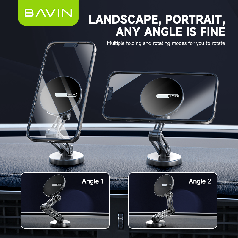 BAVIN C-W-PS66 15W Magnetic Wireless Car Charger & Foldable Phone Holder