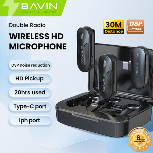 BAVIN H-MP-XX Wireless Lavalier Microphone w/ DSP Noise Reduction