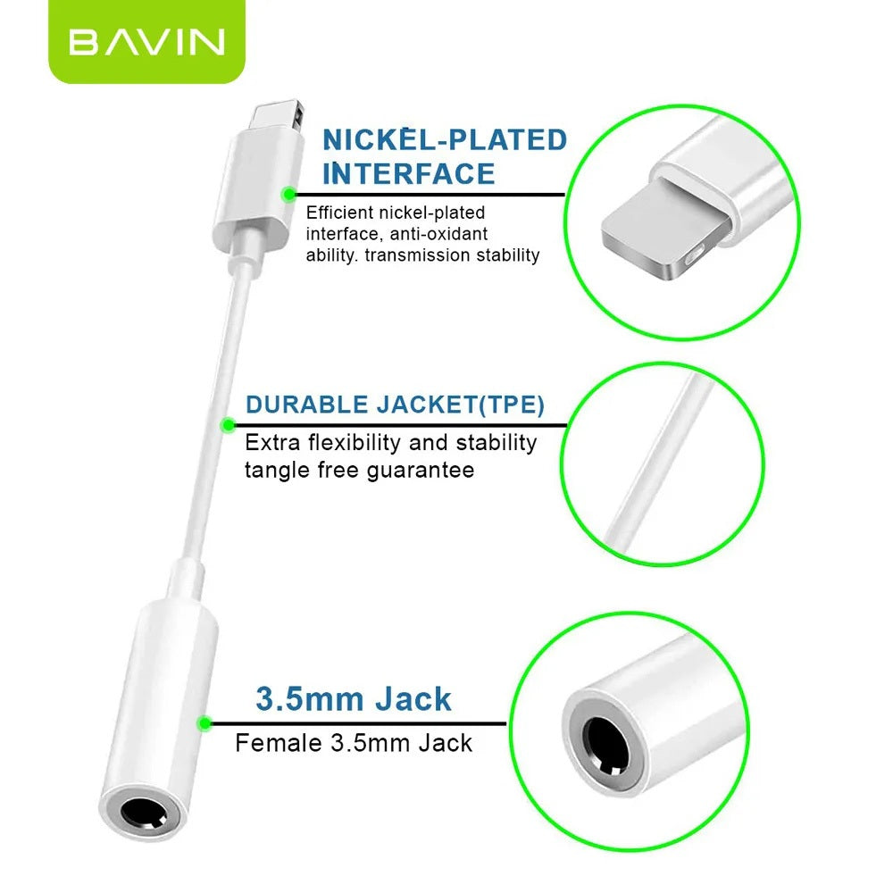 BAVIN H-3.5-AUX19 Splitter Adapter Cable for iPhone to 3.5mm w/ Voice & Wire Control