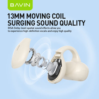 BAVIN HB-BA-63 HiFi Open-Ear TWS Bluetooth Earbuds w/ Long Battery Life & Built-In Microphone