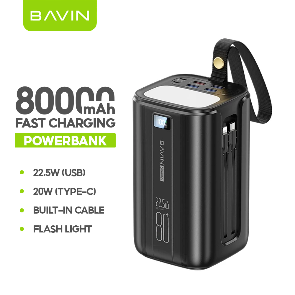 BAVIN PC1057S 80000mAh /PC1138S 100000mAh Heavy Duty Powerbank 22.5W Fast Charging w/ Built-in Cable