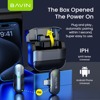 BAVIN H-MP-XX Wireless Lavalier Microphone for iPhone & Android