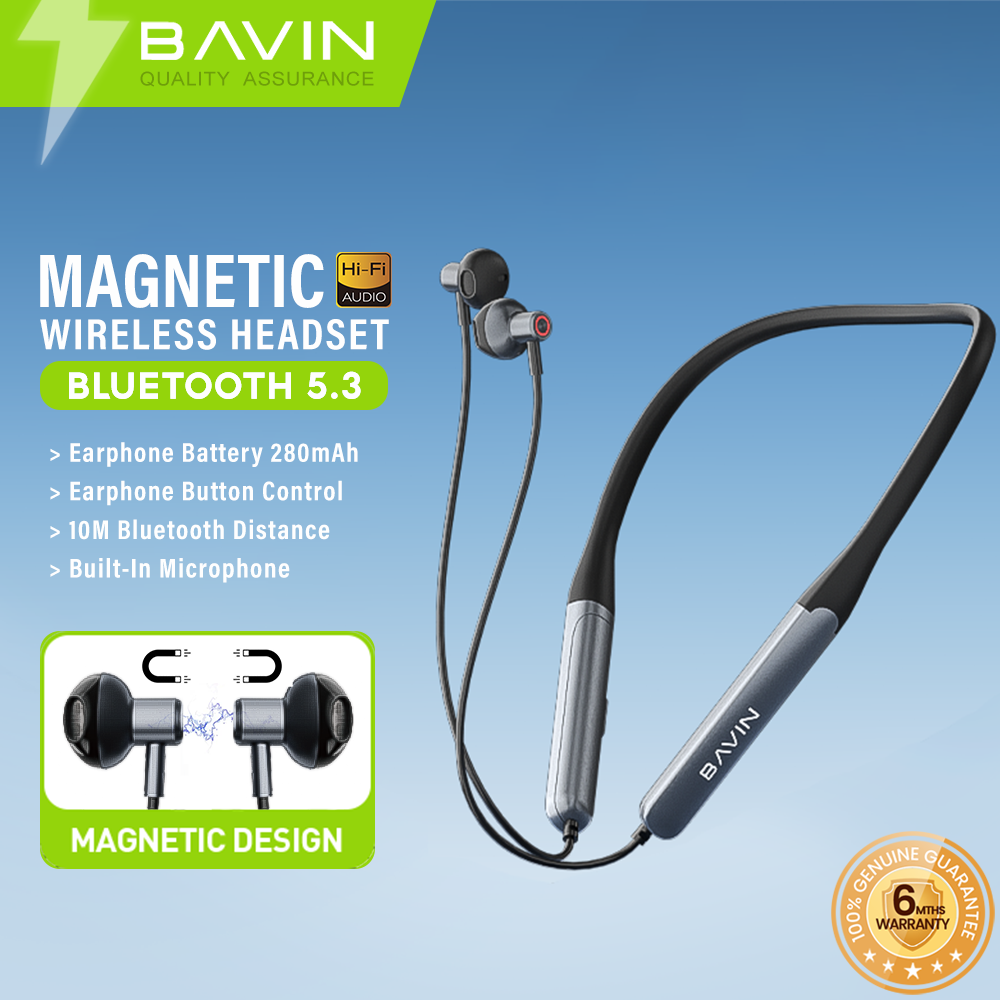 BAVIN HB-BH56 Hi-Fi Bluetooth Neckband Sport Headphones w/Built-In Mic