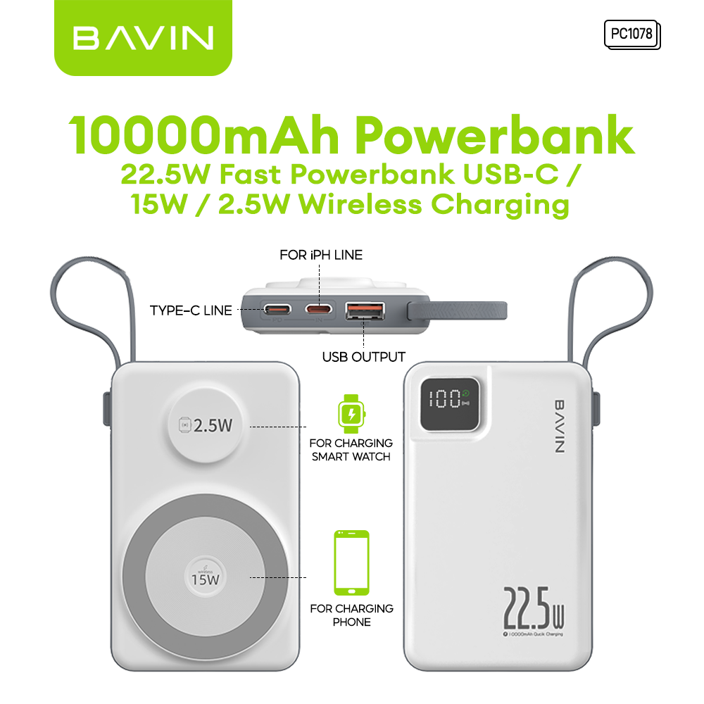 BAVIN Y-PC1079 20000mAh Wireless Power Bank w/ Smartwatch Charging