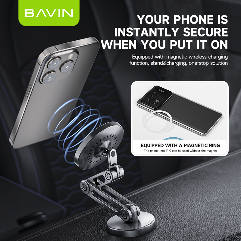 BAVIN C-W-PS66 15W Magnetic Wireless Car Charger & Foldable Phone Holder