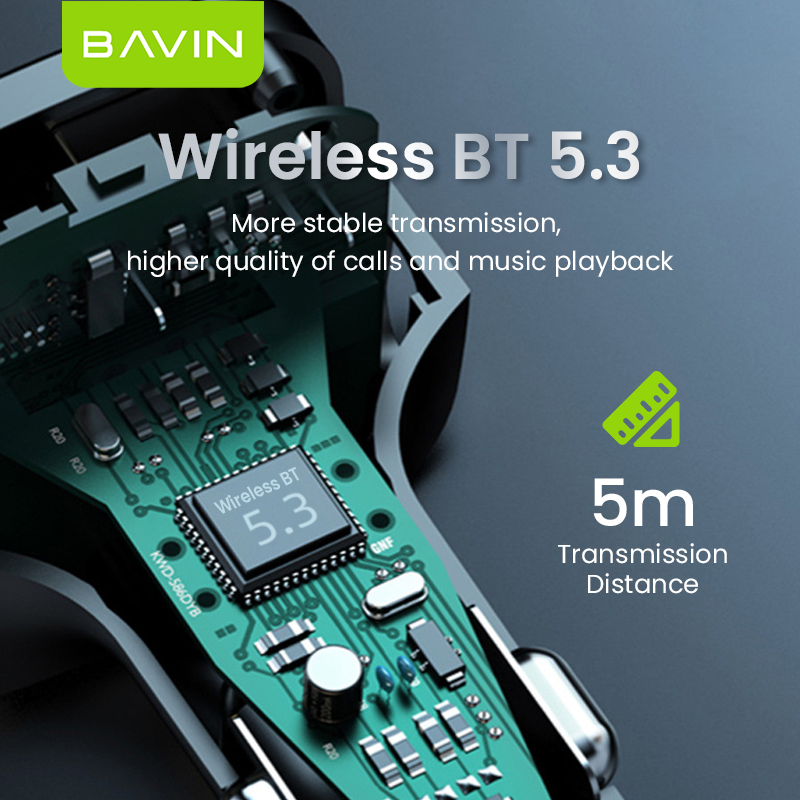 BAVIN C-C-PC2013 3-in-1 Car Charger & Bluetooth MP3 Player w/ Fast Charge & RGB Lighting