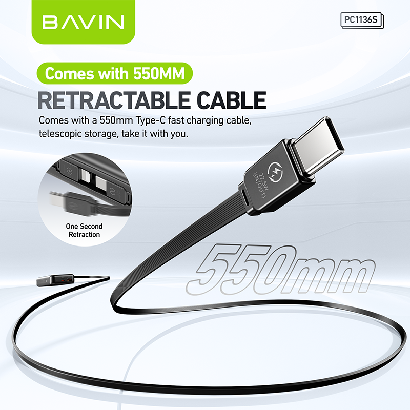 BAVIN Y-PC1122 10000mAh Fast Charging Powerbank w/ Retractable Cable