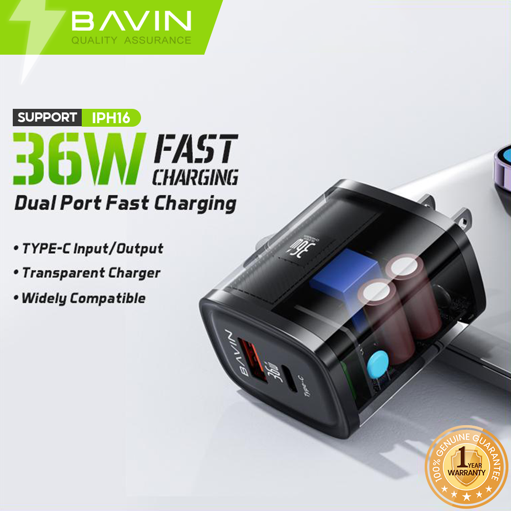 BAVIN C-PC869 36W PD Fast Charger Dual Port - Compatible for Laptop