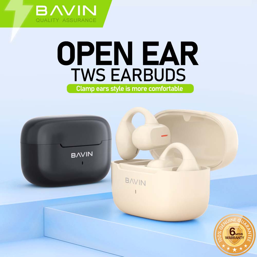 BAVIN HB-BA-63 HiFi Open-Ear TWS Bluetooth Earbuds w/ Long Battery Life & Built-In Microphone