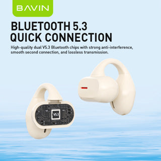 BAVIN HB-BA-63 HiFi Open-Ear TWS Bluetooth Earbuds w/ Long Battery Life & Built-In Microphone
