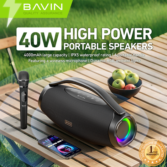 BAVIN DV-BM25 Outdoor Wireless Bluetooth Speaker Splashproof Karaoke Machine w/RGB Lighting& Wireless Microphone