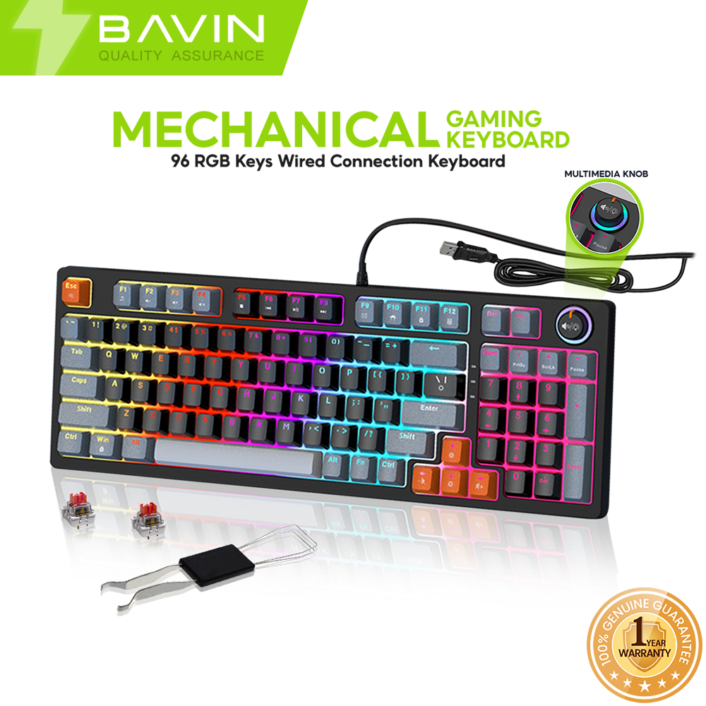 BAVIN G-K-999 RGB 96-Key Mechanical Keyboard w/ Multimedia Knob & Backlight Modes