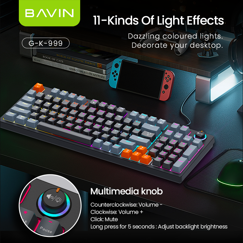 BAVIN G-K-999 RGB 96-Key Mechanical Keyboard w/ Multimedia Knob & Backlight Modes