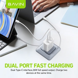 BAVIN C-PC909 36W Dual Port Fast Charger Compatible for Laptop & iPhone 15