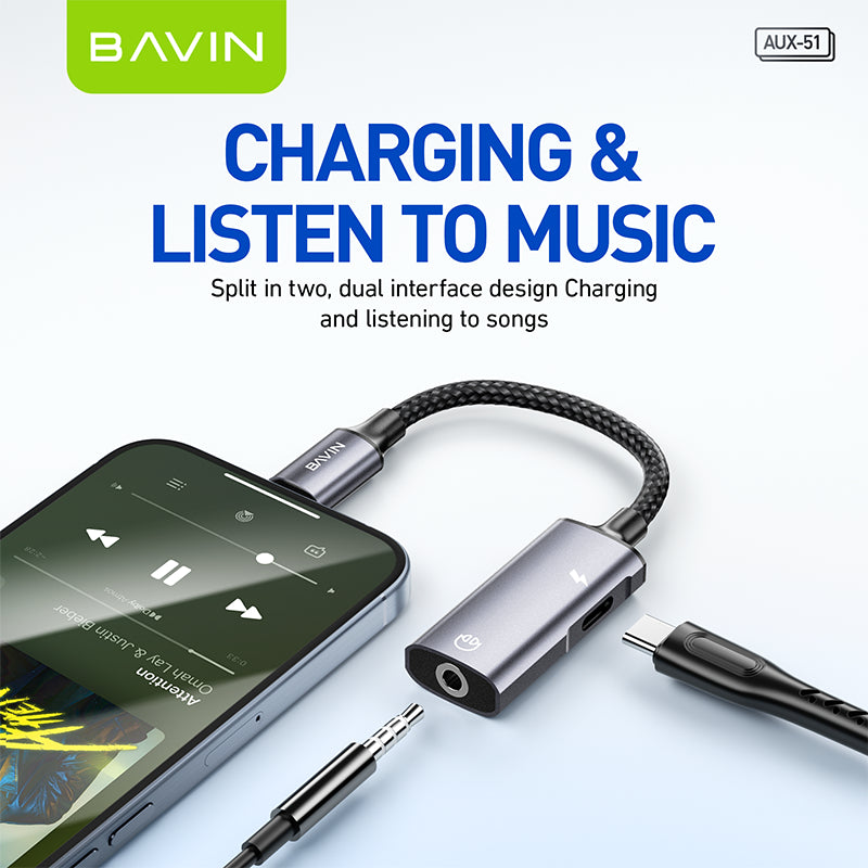 BAVIN H-C-AUX51 USB-C Audio & Charger Adapter Splitter