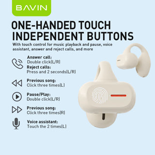 BAVIN HB-BA-63 HiFi Open-Ear TWS Bluetooth Earbuds w/ Long Battery Life & Built-In Microphone