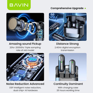 BAVIN H-MP-XX Wireless Lavalier Microphone for iPhone & Android