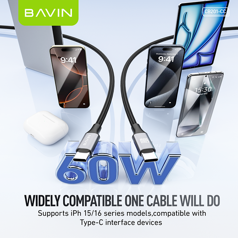 BAVIN U-CB201-XX QC3.0 Fast Charging 0.5 / 1 / 1.5 / 2MCable Nylon Braided Wire For iPh Micro & Type-C