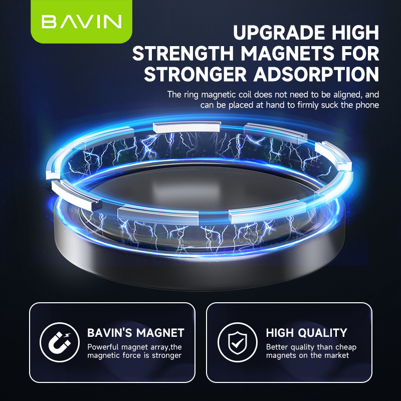 BAVIN C-W-PS66 15W Magnetic Wireless Car Charger & Foldable Phone Holder