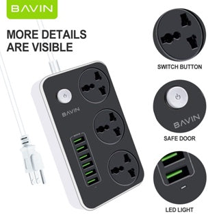 BAVIN C-S-3604 Universal Power Hub w/ 3 Outlets & 6 USB Fast Charging Ports