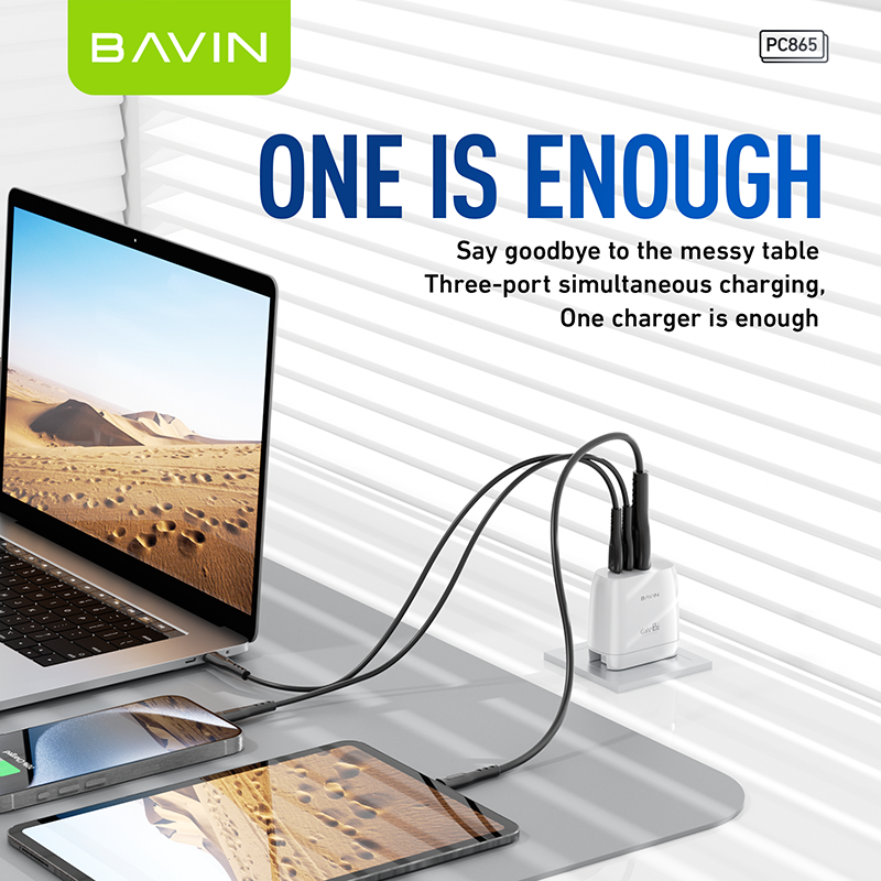 BAVIN C-PC865 65W GaN Fast Charger w/ Dual USB-C & USB Port
