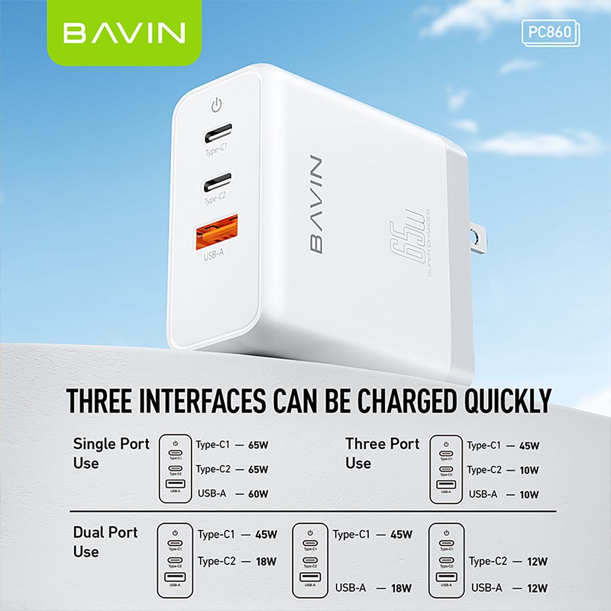 BAVIN PC860 65W GaN Multi-Port Fast Charging Adapter