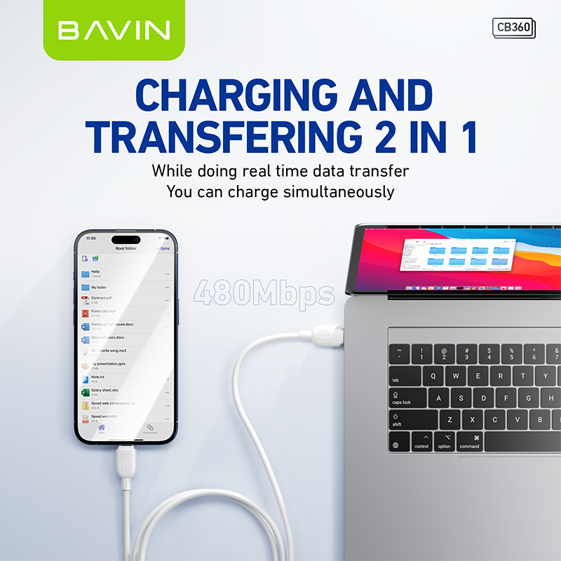 BAVIN U-CB360-XX 60W Fast Charging Cable, 480Mbps Data Transfer