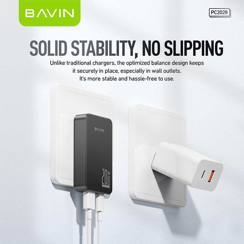 BAVIN C-PC2028-XX 20W Ultra-Slim Fast Charger w/ QC3.0, Dual USB & Type-C, Bendable AC Plug