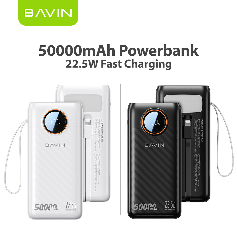 BAVIN PC1157 50000mAh 40000mAh 30000mAh 22.5W Fast Charging Power Bank w/ Dual Cables & Flashlight