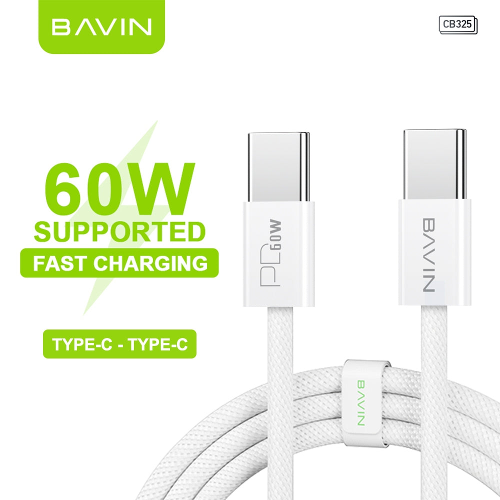 BAVIN U-CB325 60W 30W 18W Type-C to Type-C Fast Charging Compatible For iPhone 16 & Laptop Charge w/ 480Mbps Data Transfer