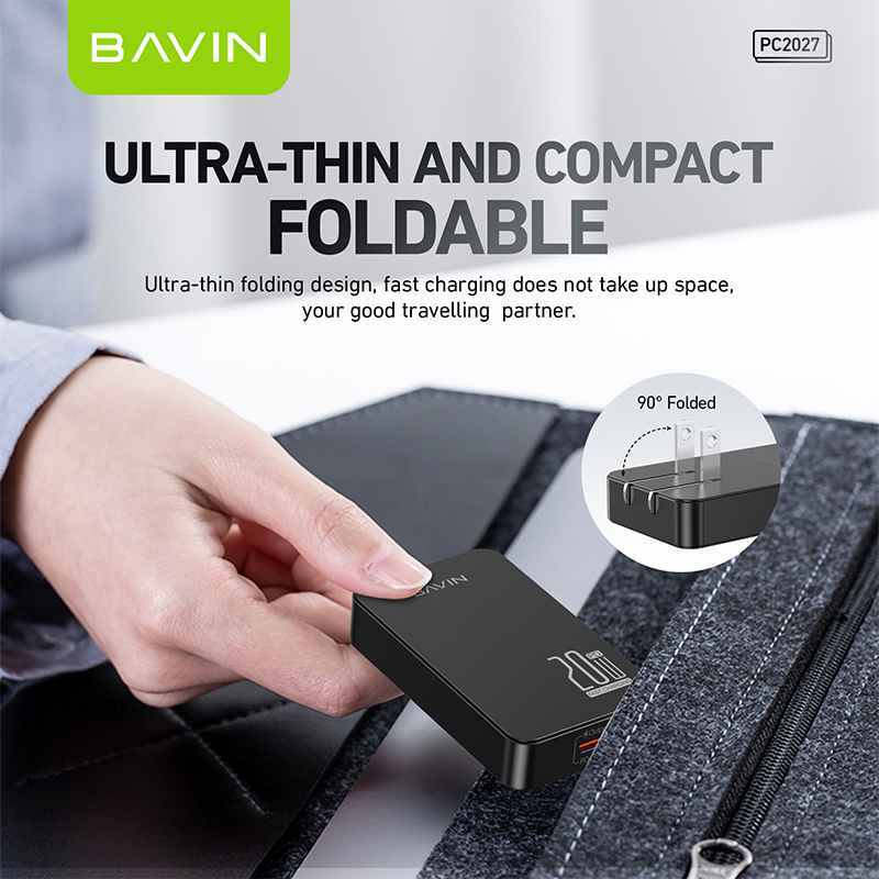 BAVIN C-PC2027-XX 20W Ultra-Slim USB-C Fast Charger w/ Foldable AC Plug & iPhone16 Cable