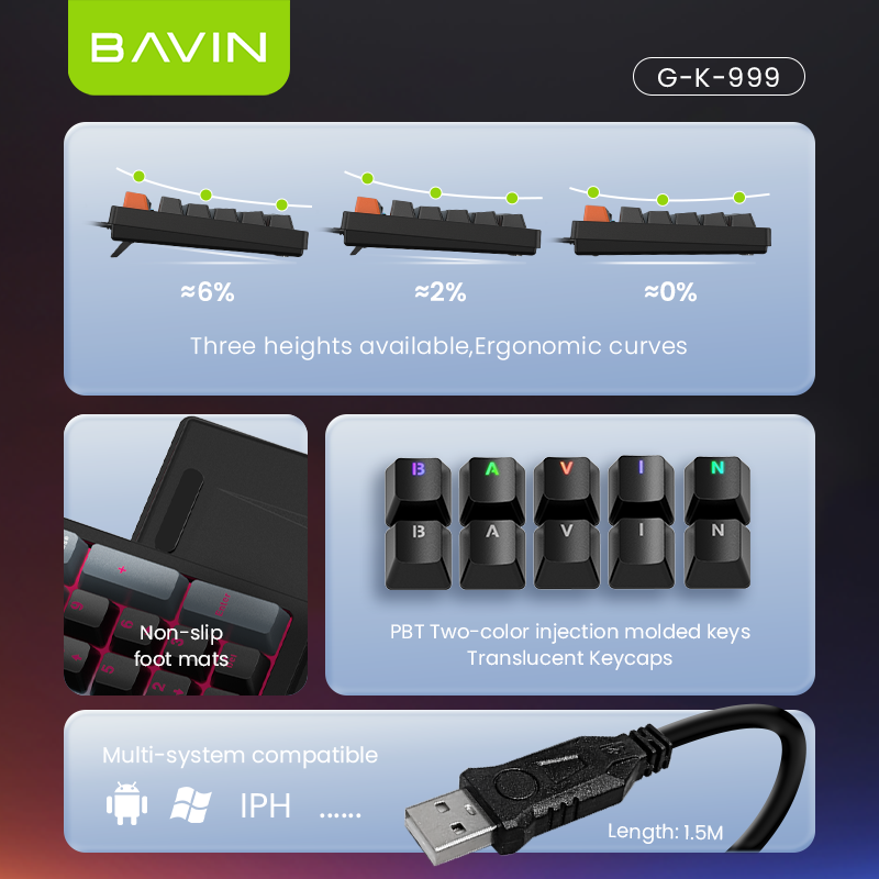 BAVIN G-K-999 RGB 96-Key Mechanical Keyboard w/ Multimedia Knob & Backlight Modes