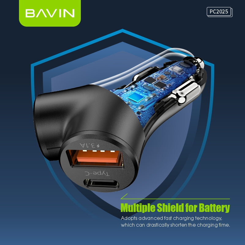 BAVIN C-C-PC2025 30W PD Fast Car Charger w/ 4 Ports (Dual USB & Type-C)