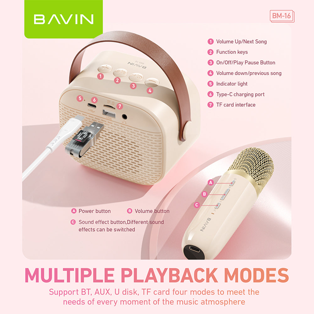 BAVIN DV-BM16 Portable Karaoke Bluetooth Wireless Speaker w/ Microphone