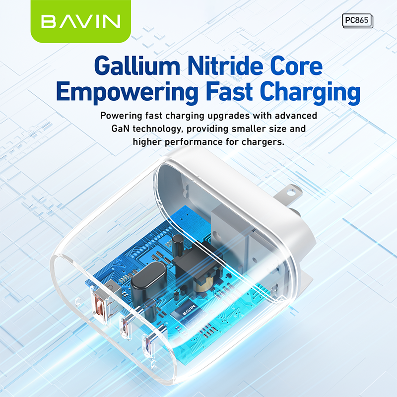 BAVIN C-PC865 65W GaN Fast Charger w/ Dual USB-C & USB Port