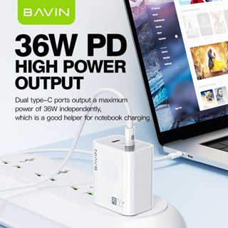 BAVIN C-PC859-XX 36W Dual Port Fast Charger w/ Data Cable