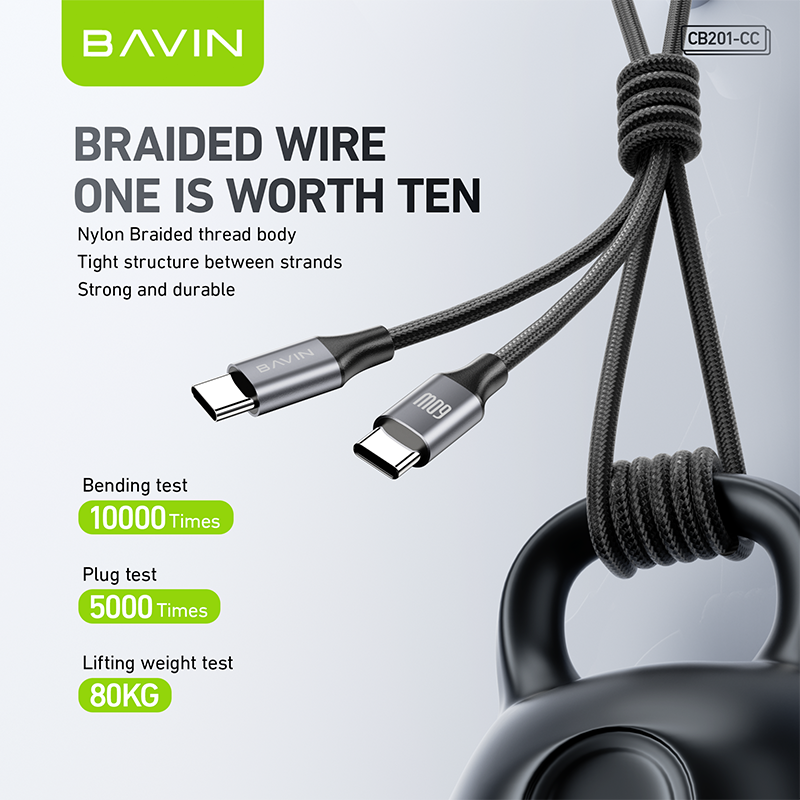 BAVIN U-CB201-XX QC3.0 Fast Charging 0.5 / 1 / 1.5 / 2MCable Nylon Braided Wire For iPh Micro & Type-C