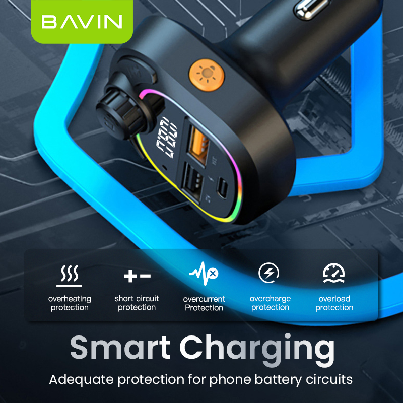 BAVIN C-C-PC2013 3-in-1 Car Charger & Bluetooth MP3 Player w/ Fast Charge & RGB Lighting