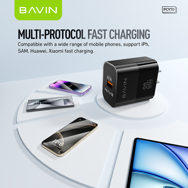 BAVIN C-PC970-XX 20W Fast Charger, QC3.0 for Micro USB, iPh & Type-C Devices