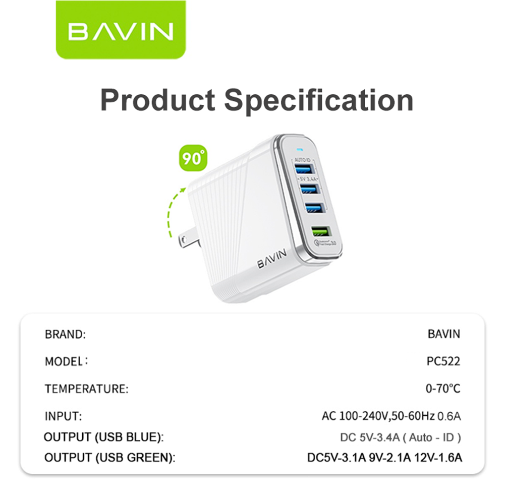 BAVIN C-PC522 35W Qualcomm 3.0 Fast Charger w/ 4 USB Ports