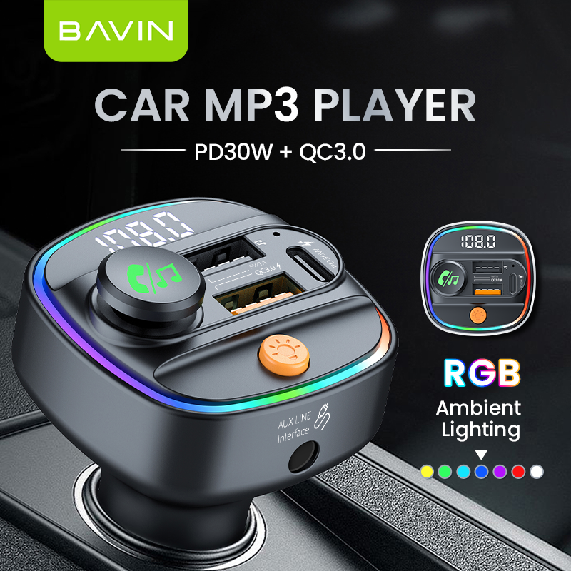 BAVIN C-C-PC2012 30W Car Charger & MP3 Player w/ Fast Charge & RGB Lighting