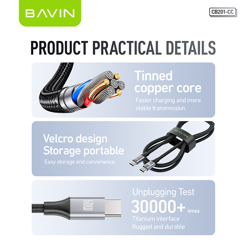 BAVIN U-CB201-XX QC3.0 Fast Charging 0.5 / 1 / 1.5 / 2MCable Nylon Braided Wire For iPh Micro & Type-C