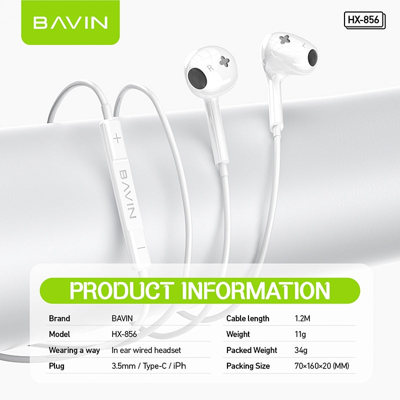 BAVIN HX856-XX HiFi Wired Earphones w/ Mic & Controller