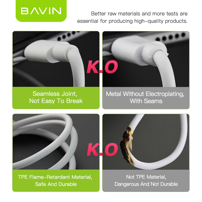BAVIN U-CB294-XX 6A Fast Charging 18W/12W Qualcomm 3.0 USB Fast Charge Data Cable for Type-C Micro & iPh