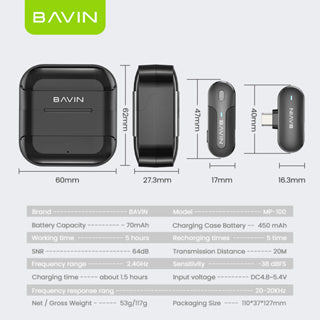 BAVIN H-MP-XX Wireless Lavalier Microphone for iPhone & Android