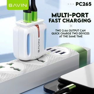 BAVIN C-PC265-I 2.4A Dual USB Fast Wall Charger w/ iPhone Cable