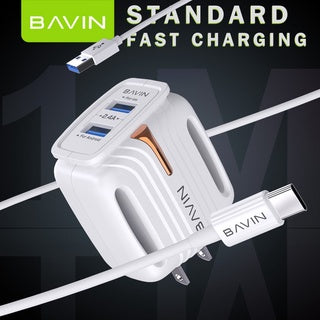 BAVIN C-PC265-I 2.4A Dual USB Fast Wall Charger w/ iPhone Cable