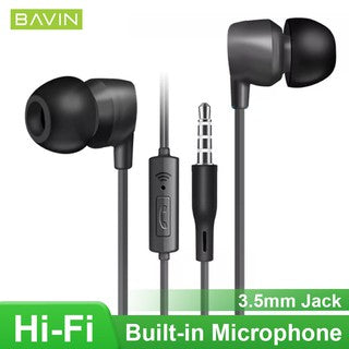 BAVIN H-3.5-HX851 3.5mm Waterproof Earphones w/ Silicone Buds & Mic