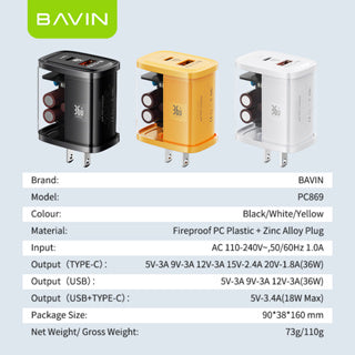 BAVIN C-PC869 36W PD Fast Charger Dual Port - Compatible for Laptop